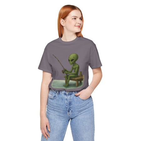 Fishing Alien Unisex Short Sleeve Tee - Fun Graphic T-Shirt for Casual Wear - Get Tight Gear