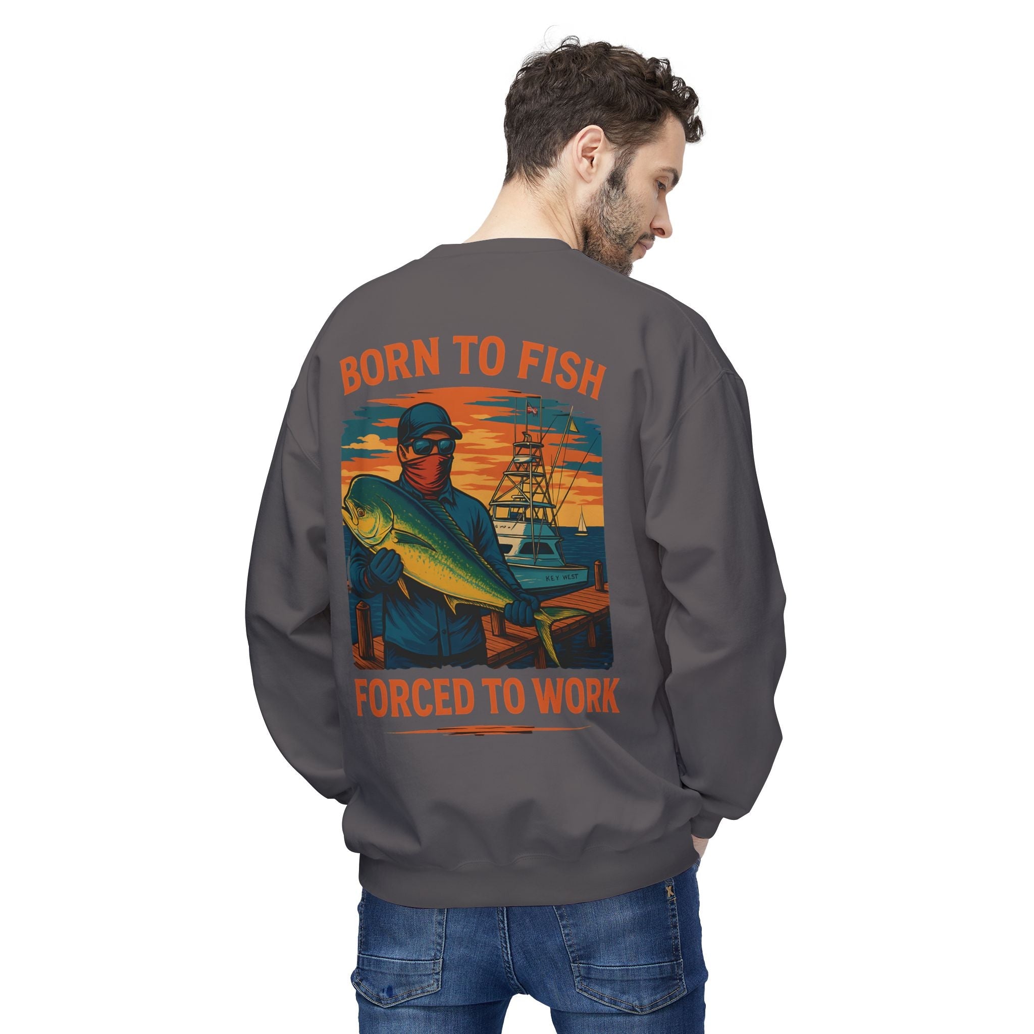 Fishing Enthusiast Crewneck Sweatshirt - 'Born to Fish, Forced to Work' - Get Tight Gear