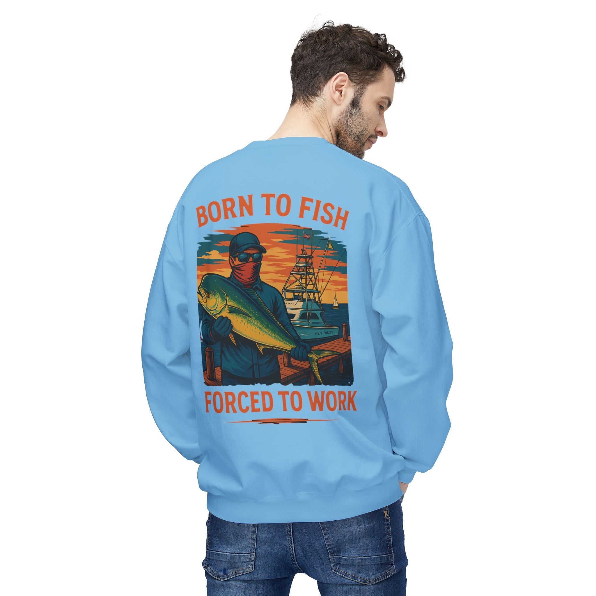 Fishing Enthusiast Crewneck Sweatshirt - 'Born to Fish, Forced to Work' - Get Tight Gear