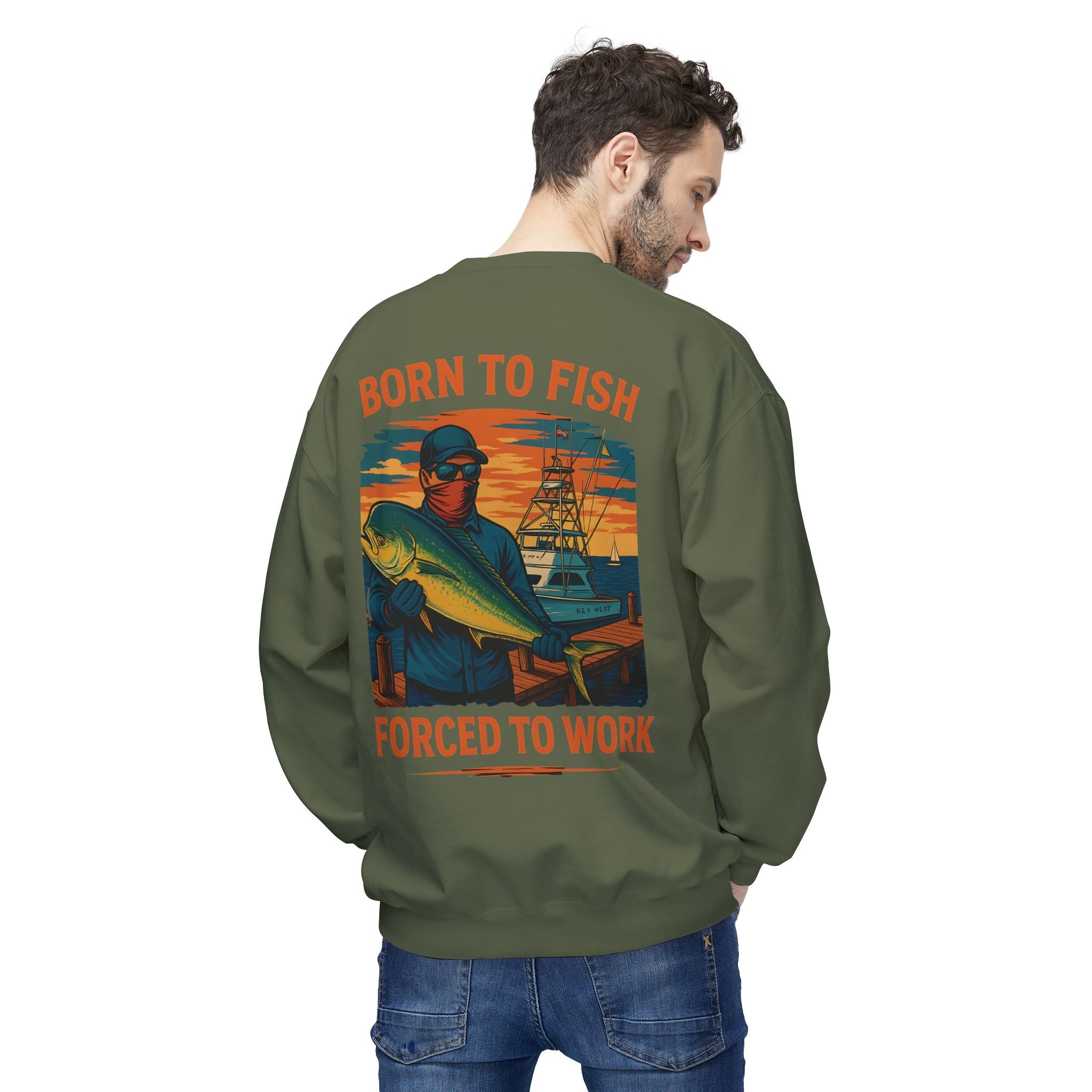 Fishing Enthusiast Crewneck Sweatshirt - 'Born to Fish, Forced to Work' - Get Tight Gear