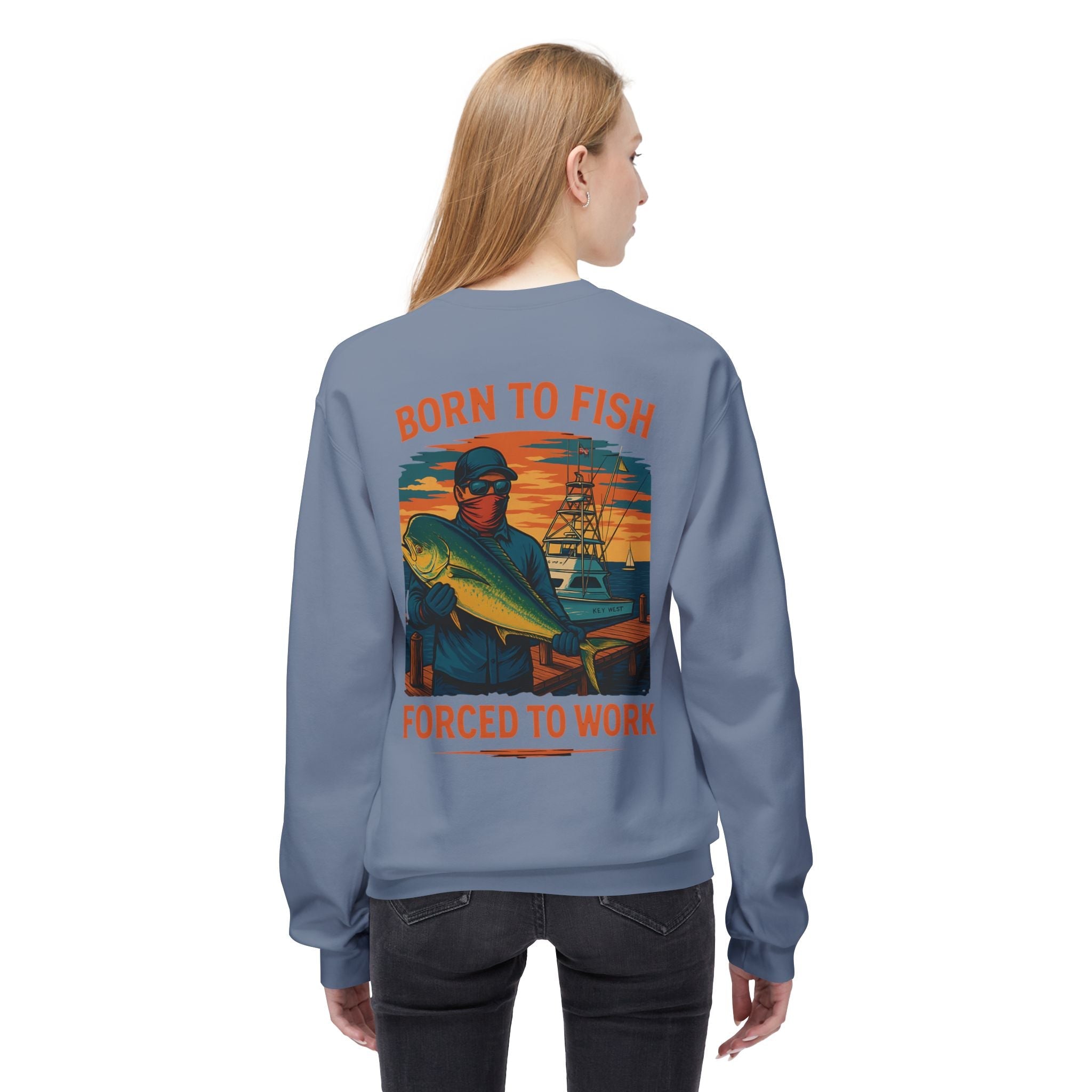 Fishing Enthusiast Crewneck Sweatshirt - 'Born to Fish, Forced to Work' - Get Tight Gear
