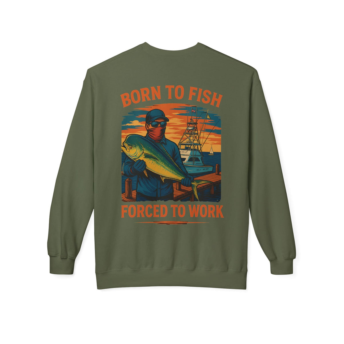 Fishing Enthusiast Crewneck Sweatshirt - 'Born to Fish, Forced to Work' - Get Tight Gear