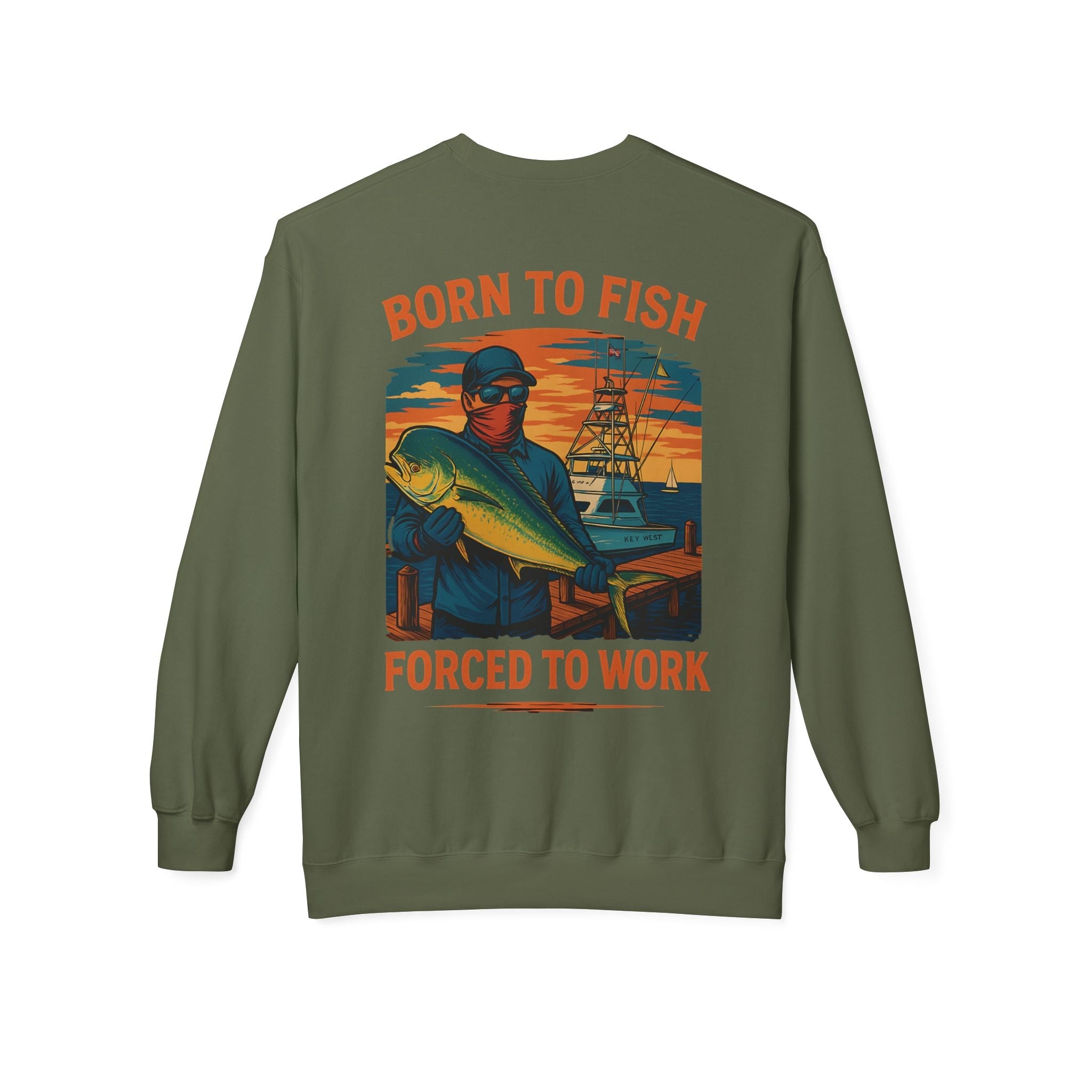 Fishing Enthusiast Crewneck Sweatshirt - 'Born to Fish, Forced to Work' - Get Tight Gear
