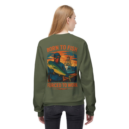 Fishing Enthusiast Crewneck Sweatshirt - 'Born to Fish, Forced to Work' - Get Tight Gear