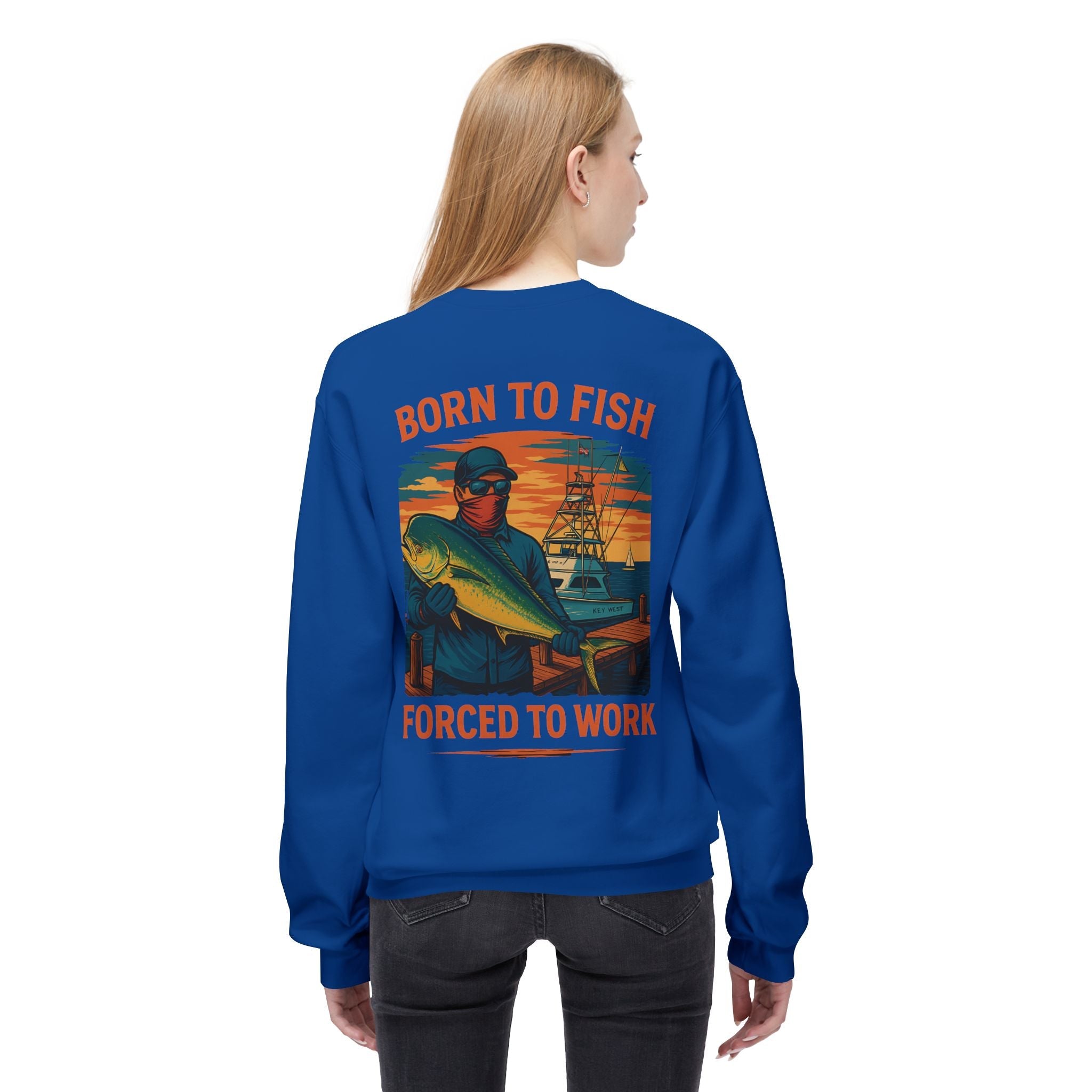 Fishing Enthusiast Crewneck Sweatshirt - 'Born to Fish, Forced to Work' - Get Tight Gear