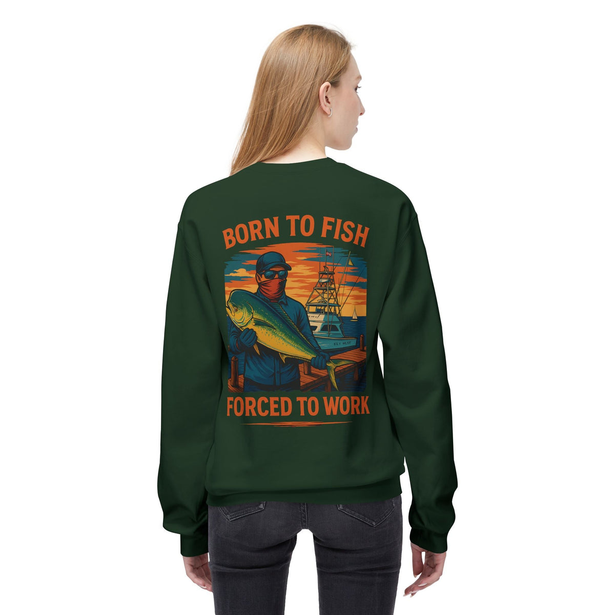 Fishing Enthusiast Crewneck Sweatshirt - 'Born to Fish, Forced to Work' - Get Tight Gear