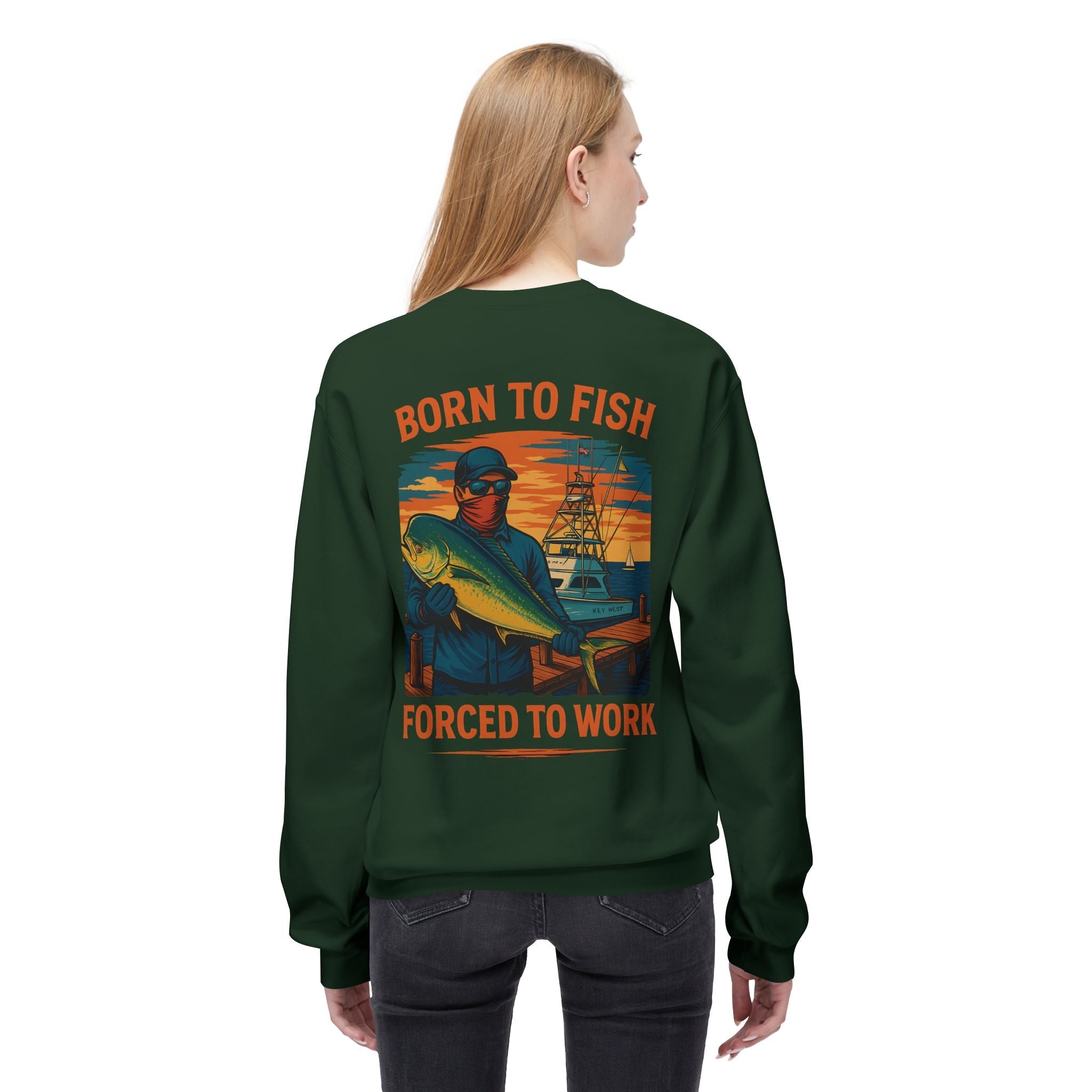 Fishing Enthusiast Crewneck Sweatshirt - 'Born to Fish, Forced to Work' - Get Tight Gear