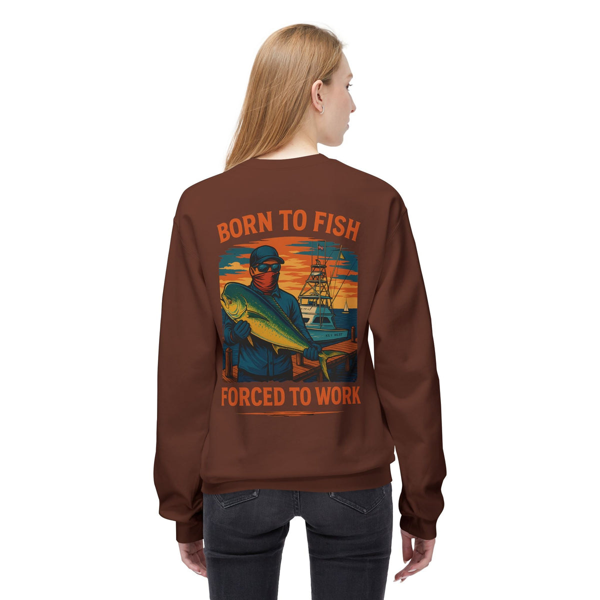 Fishing Enthusiast Crewneck Sweatshirt - 'Born to Fish, Forced to Work' - Get Tight Gear