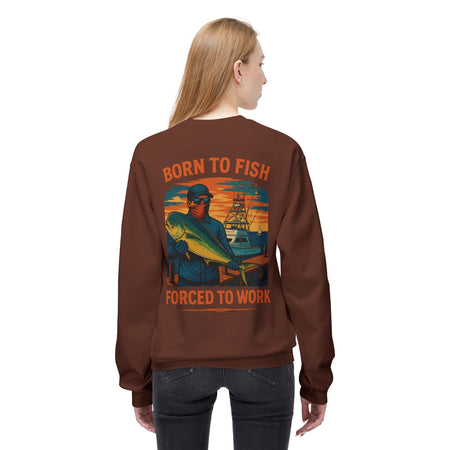 Fishing Enthusiast Crewneck Sweatshirt - 'Born to Fish, Forced to Work' - Get Tight Gear