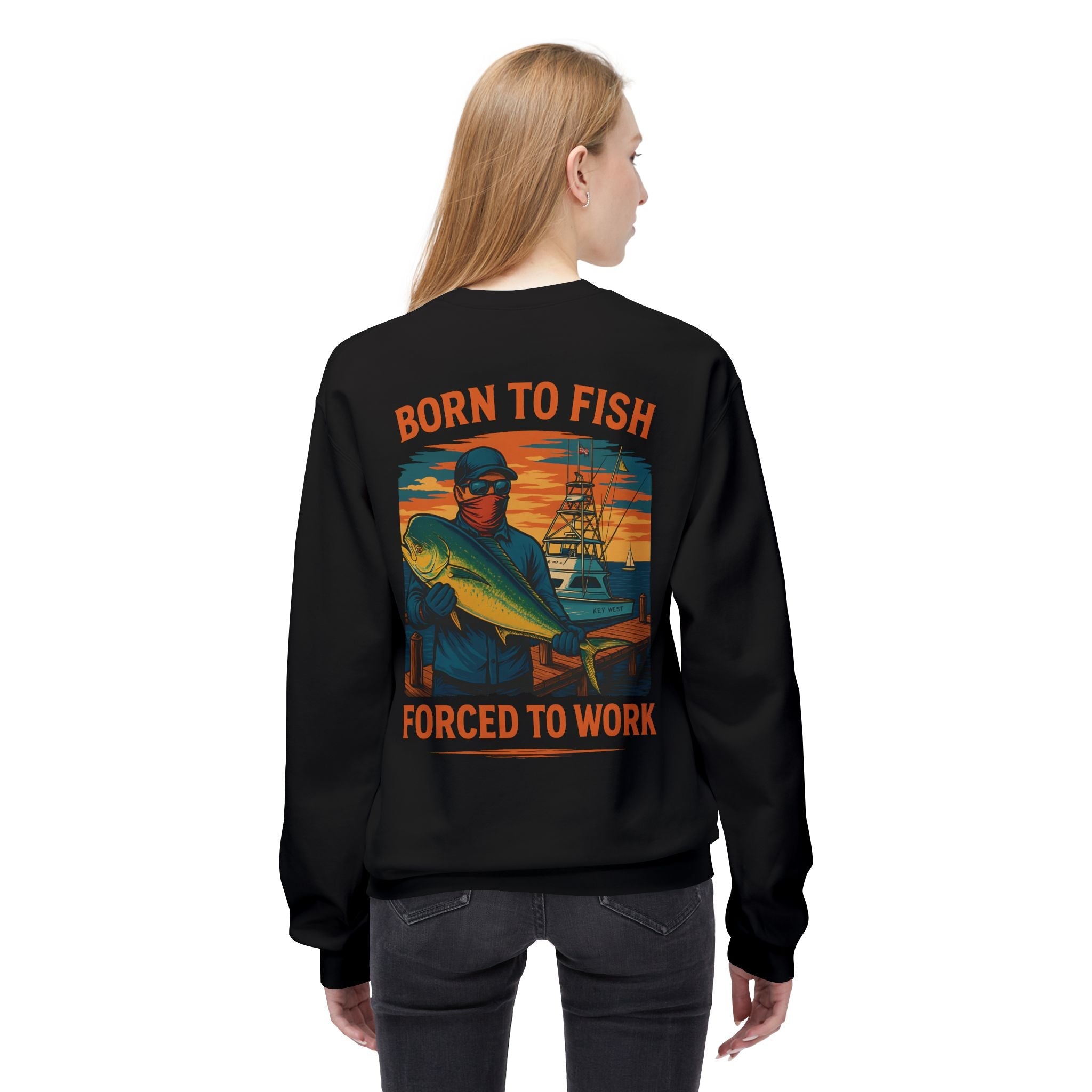 Fishing Enthusiast Crewneck Sweatshirt - 'Born to Fish, Forced to Work' - Get Tight Gear