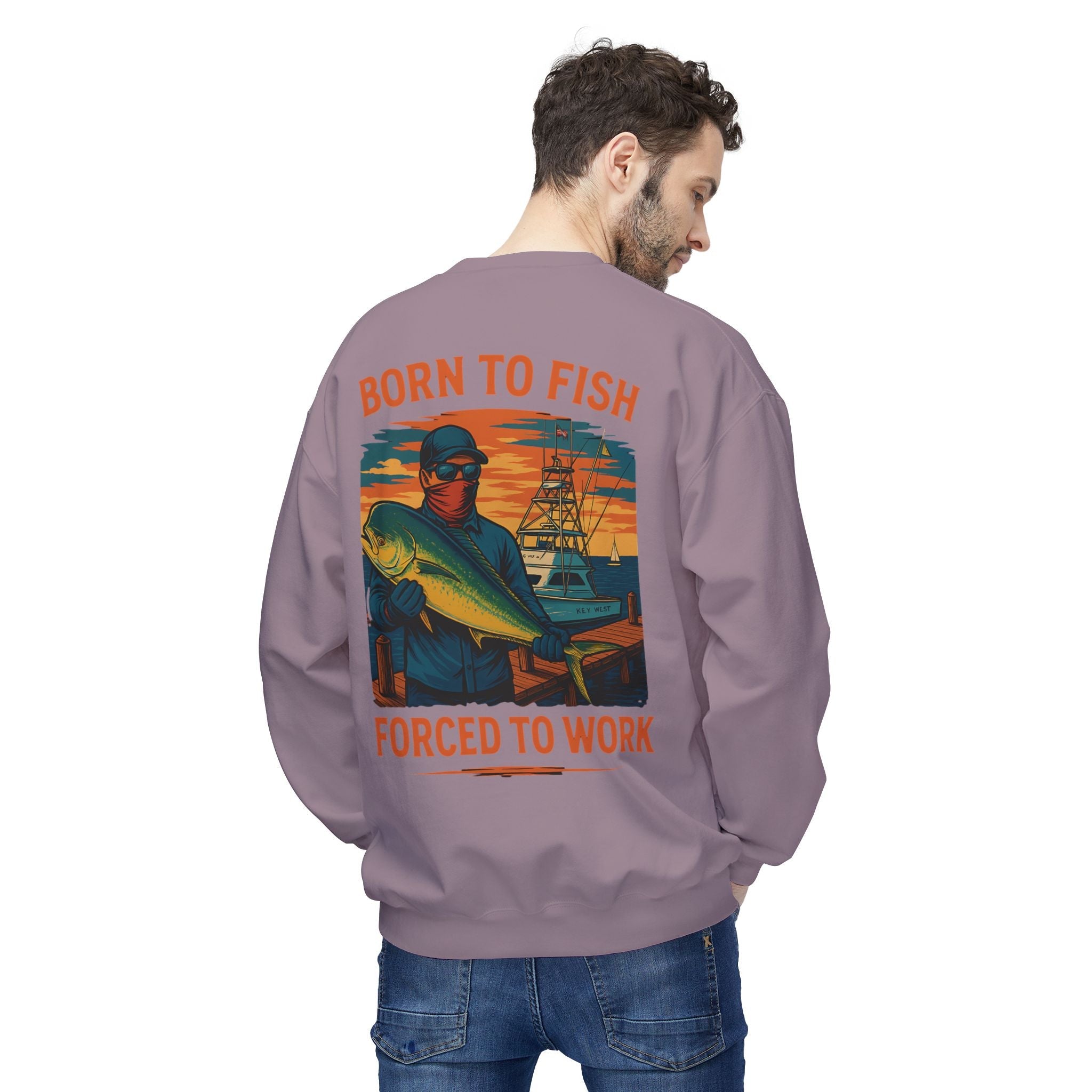 Fishing Enthusiast Crewneck Sweatshirt - 'Born to Fish, Forced to Work' - Get Tight Gear