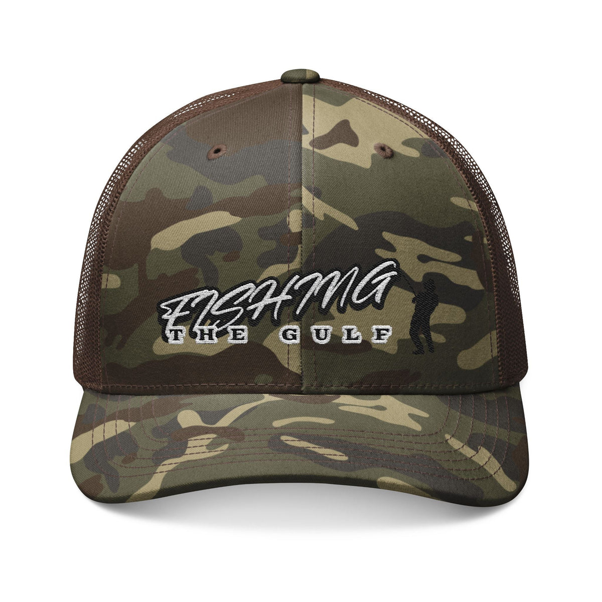Fishing In The Gulf Camouflage Trucker Hat - Embroidered Outdoor Cap - Get Tight Gear