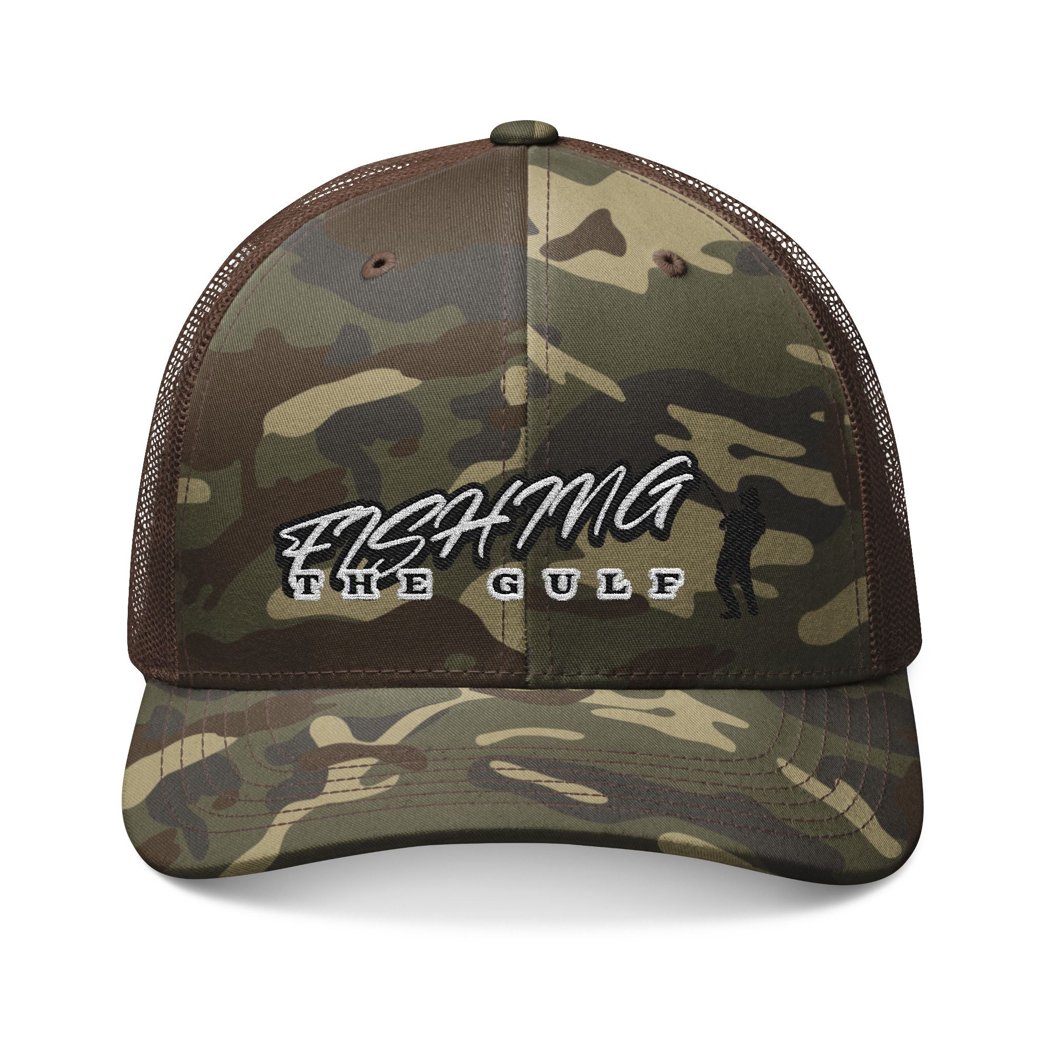 Fishing In The Gulf Camouflage Trucker Hat - Embroidered Outdoor Cap - Get Tight Gear