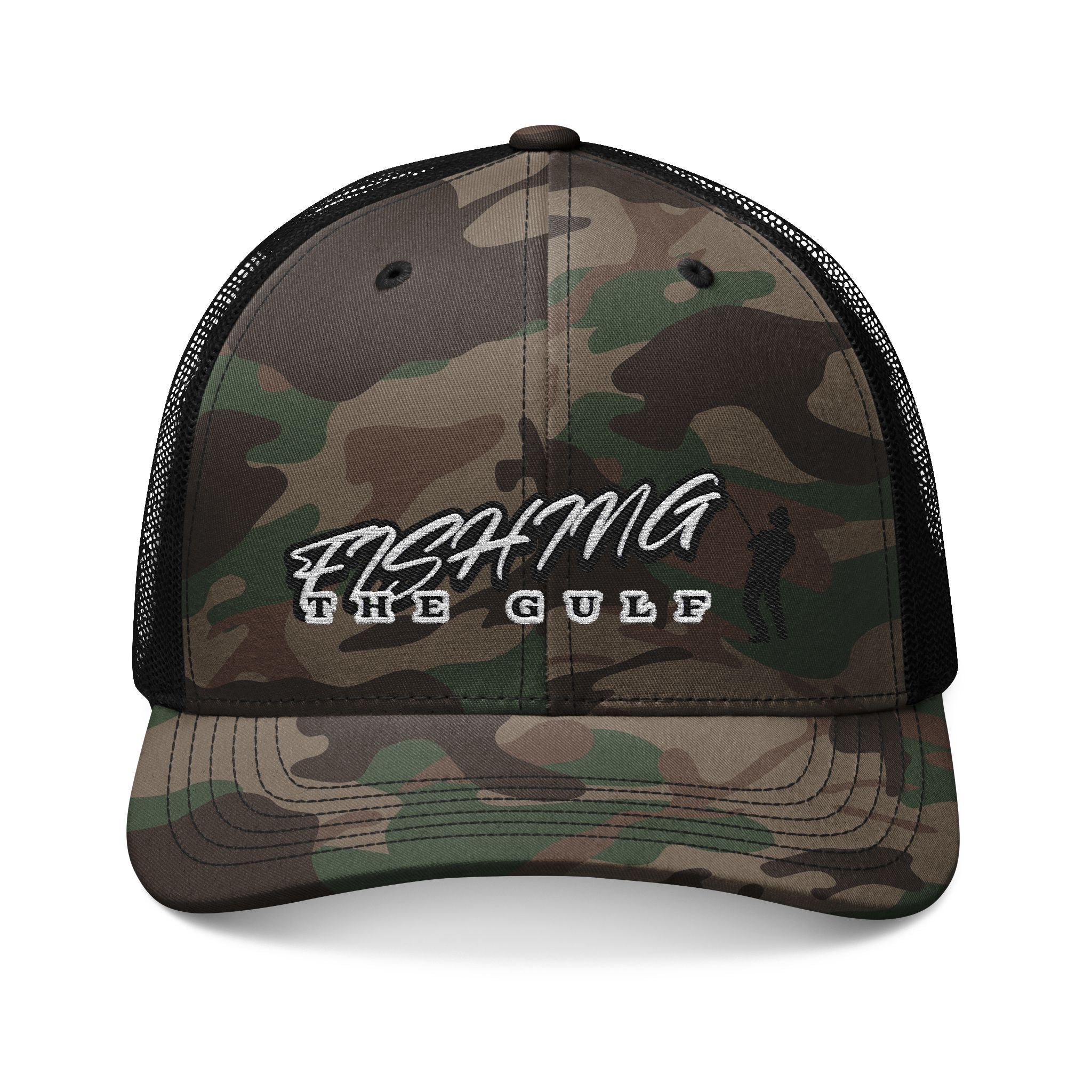 Fishing In The Gulf Camouflage Trucker Hat - Embroidered Outdoor Cap - Get Tight Gear
