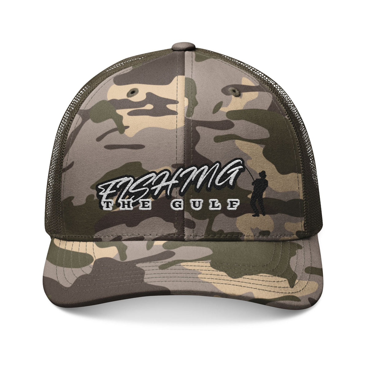 Fishing In The Gulf Camouflage Trucker Hat - Embroidered Outdoor Cap - Get Tight Gear