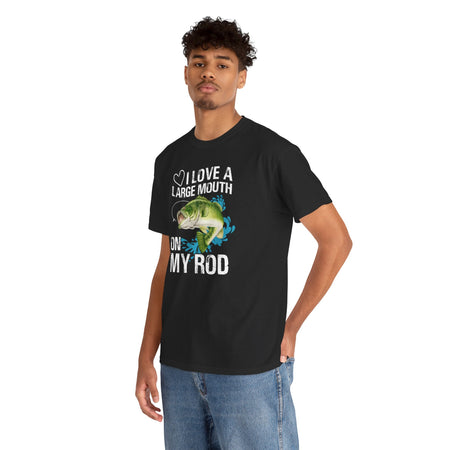 Fishing Lover Unisex Heavy Cotton Tee – "I Love a Large Mouth on My Rod" Humor Shirt - Get Tight Gear