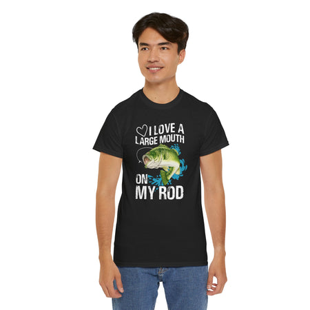 Fishing Lover Unisex Heavy Cotton Tee – "I Love a Large Mouth on My Rod" Humor Shirt - Get Tight Gear