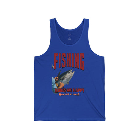 Fishing Makes Me Happy Unisex Jersey Tank - Casual Summer Apparel for Outdoor Enthusiasts - Get Tight Gear
