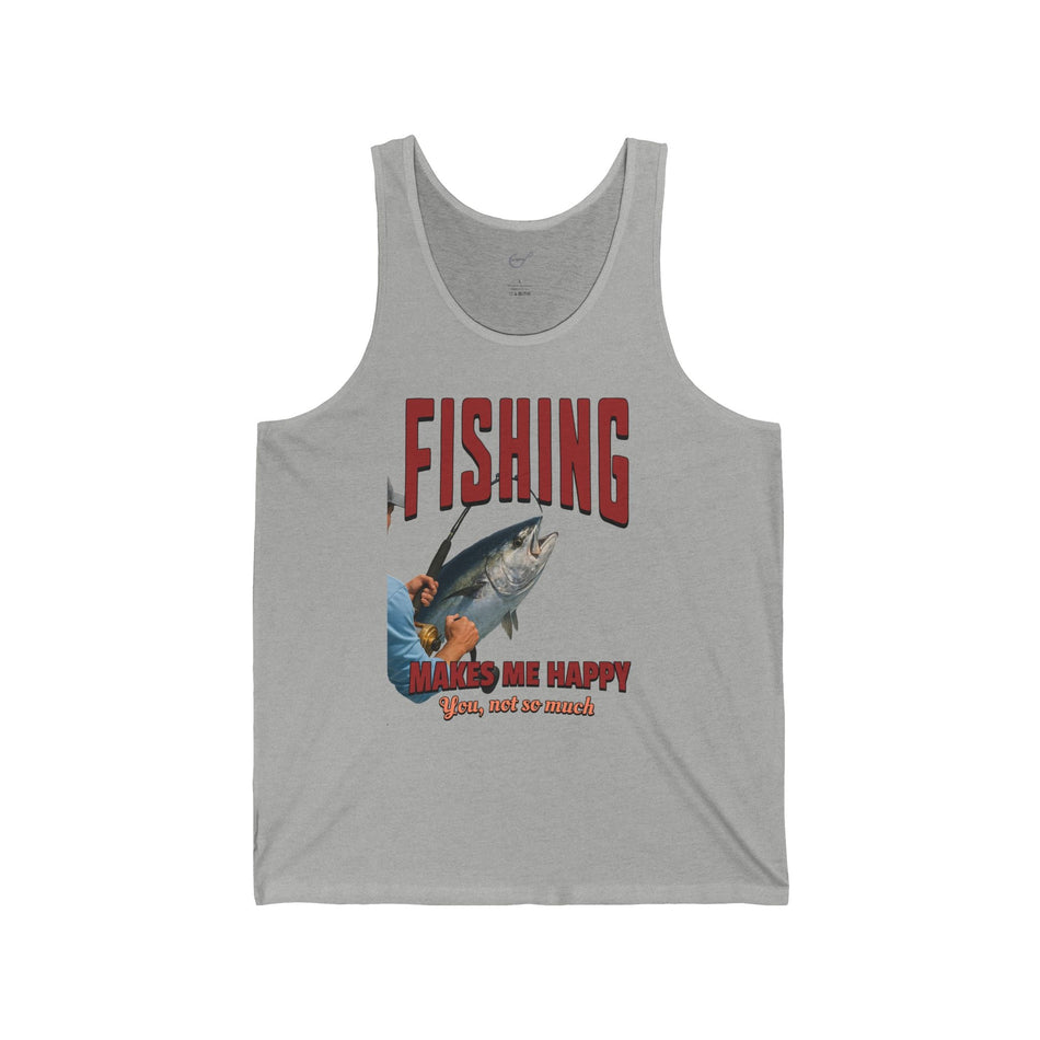 Fishing Makes Me Happy Unisex Jersey Tank - Casual Summer Apparel for Outdoor Enthusiasts - Get Tight Gear