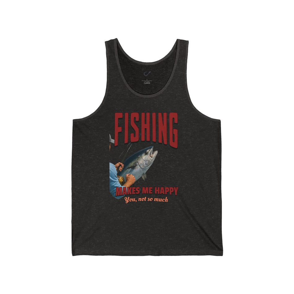 Fishing Makes Me Happy Unisex Jersey Tank - Casual Summer Apparel for Outdoor Enthusiasts - Get Tight Gear