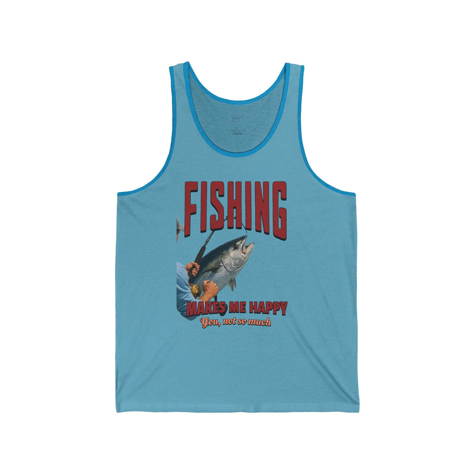 Fishing Makes Me Happy Unisex Jersey Tank - Casual Summer Apparel for Outdoor Enthusiasts - Get Tight Gear