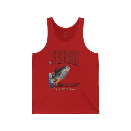 Fishing Makes Me Happy Unisex Jersey Tank - Casual Summer Apparel for Outdoor Enthusiasts - Get Tight Gear