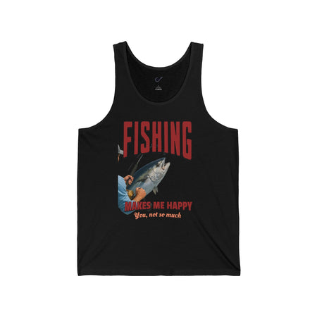 Fishing Makes Me Happy Unisex Jersey Tank - Casual Summer Apparel for Outdoor Enthusiasts - Get Tight Gear