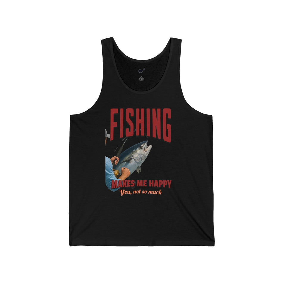 Fishing Makes Me Happy Unisex Jersey Tank - Casual Summer Apparel for Outdoor Enthusiasts - Get Tight Gear
