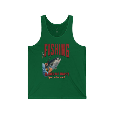 Fishing Makes Me Happy Unisex Jersey Tank - Casual Summer Apparel for Outdoor Enthusiasts - Get Tight Gear