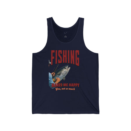 Fishing Makes Me Happy Unisex Jersey Tank - Casual Summer Apparel for Outdoor Enthusiasts - Get Tight Gear