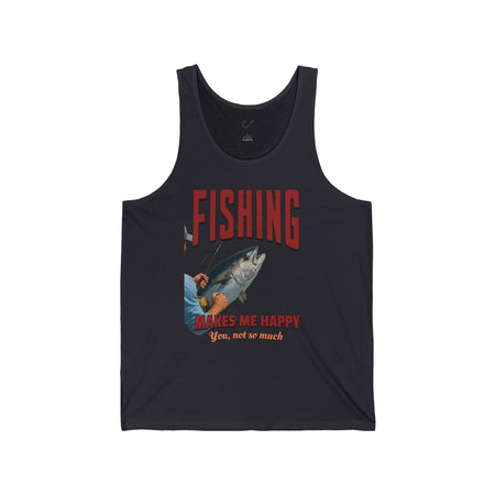 Fishing Makes Me Happy Unisex Jersey Tank - Casual Summer Apparel for Outdoor Enthusiasts - Get Tight Gear
