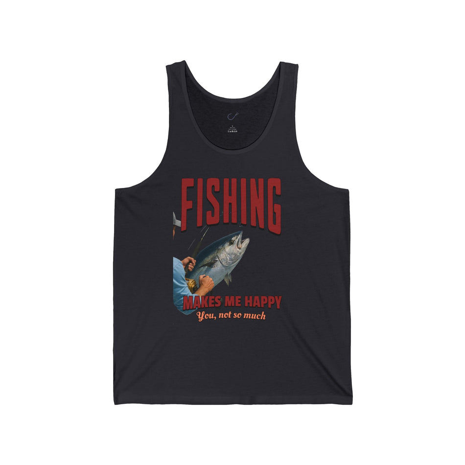 Fishing Makes Me Happy Unisex Jersey Tank - Casual Summer Apparel for Outdoor Enthusiasts - Get Tight Gear