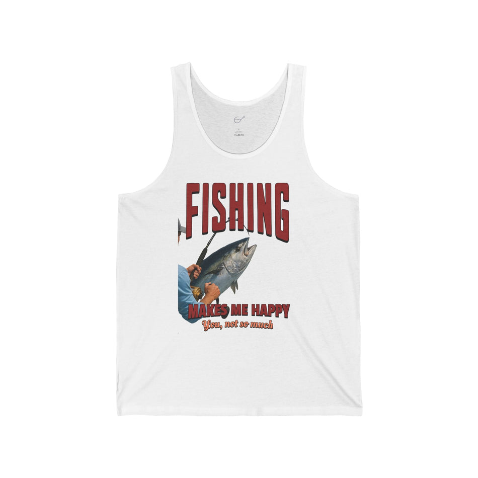 Fishing Makes Me Happy Unisex Jersey Tank - Casual Summer Apparel for Outdoor Enthusiasts - Get Tight Gear
