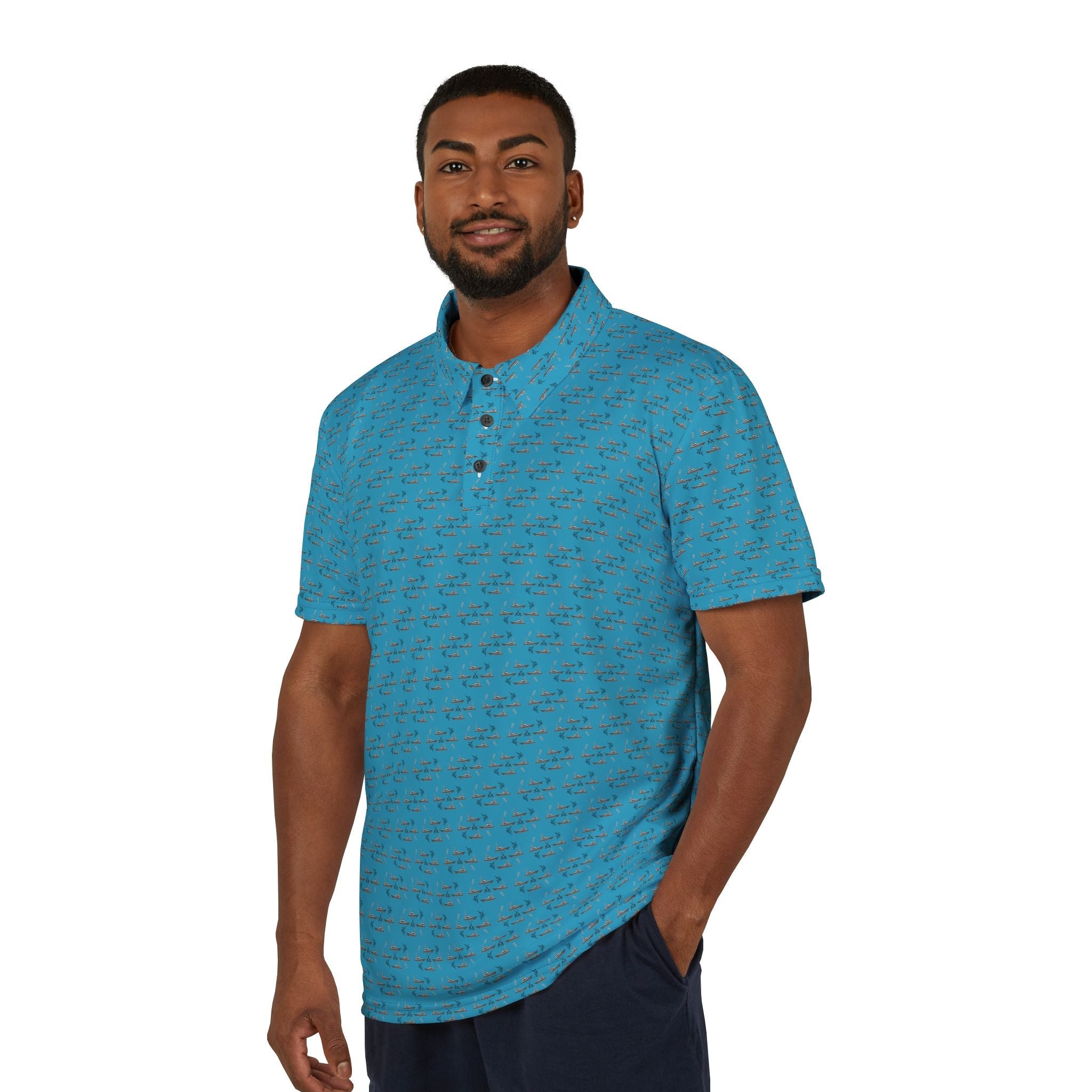 Fishing Polo Shirt - Sportfish Blue Marlin Release Flags - Turquoise - Get Tight Gear