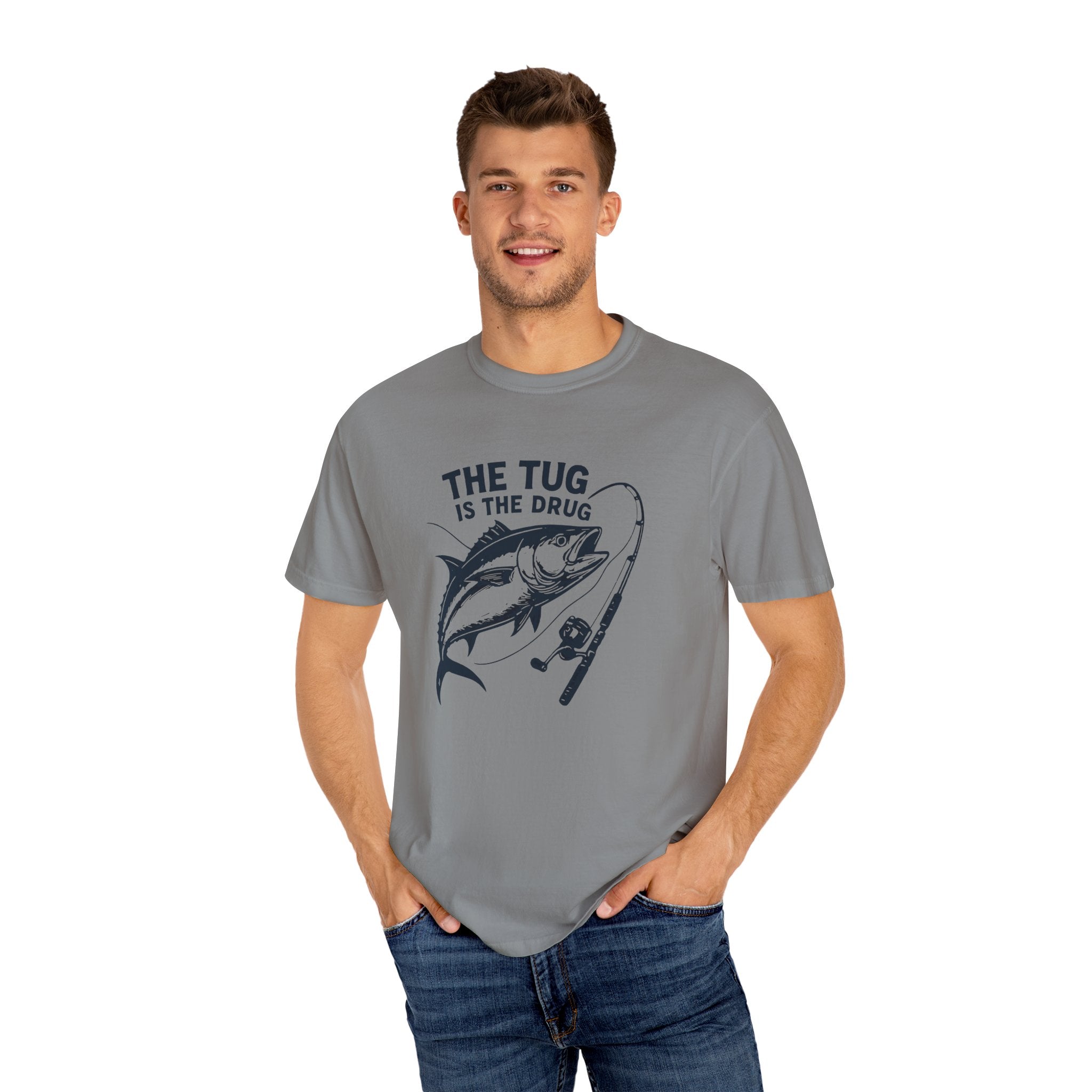 Fishing T-Shirt: "The Tug is The Drug™" - Garment - Dyed Unisex Tee for Anglers - Get Tight Gear