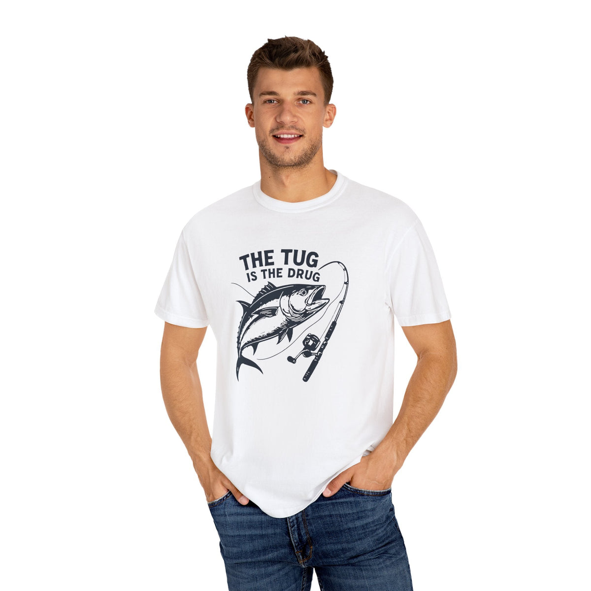 Fishing T-Shirt: "The Tug is The Drug™" - Garment - Dyed Unisex Tee for Anglers - Get Tight Gear