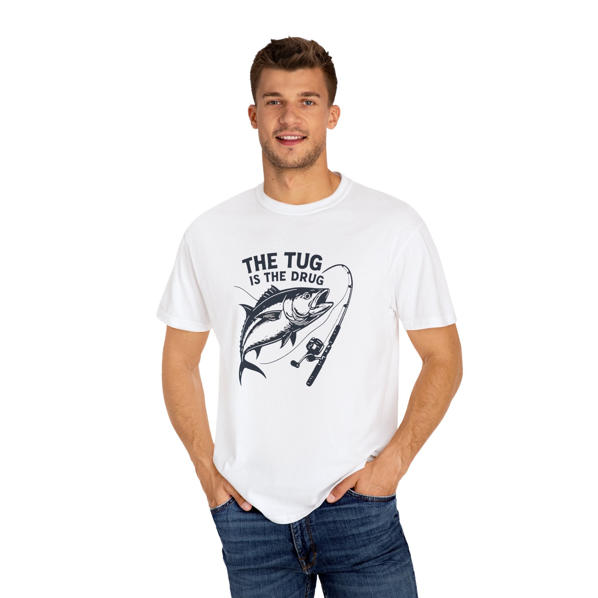 Fishing T-Shirt: "The Tug is The Drug™" - Garment - Dyed Unisex Tee for Anglers - Get Tight Gear
