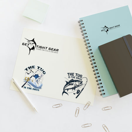 Fishing Themed Sticker Sheets, Outdoor Decor, Gift for Anglers, Ocean Enthusiast, Cool Fishing Art, Waterproof Stickers - Get Tight Gear