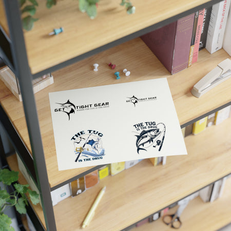 Fishing Themed Sticker Sheets, Outdoor Decor, Gift for Anglers, Ocean Enthusiast, Cool Fishing Art, Waterproof Stickers - Get Tight Gear