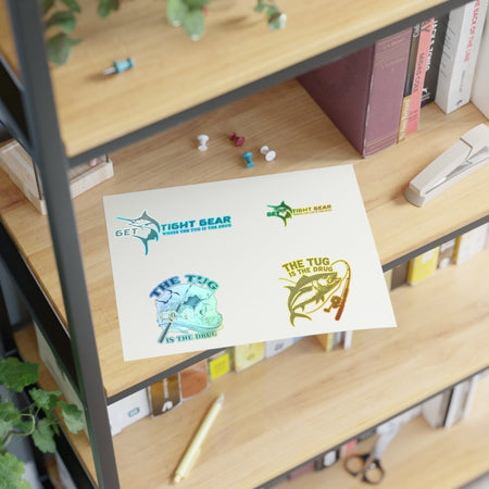Fishing Themed Sticker Sheets, Outdoor Decor, Gift for Anglers, Ocean Enthusiast, Cool Fishing Art, Waterproof Stickers - Get Tight Gear