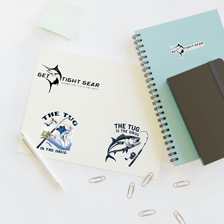 Fishing Themed Sticker Sheets, Outdoor Decor, Gift for Anglers, Ocean Enthusiast, Cool Fishing Art, Waterproof Stickers - Get Tight Gear