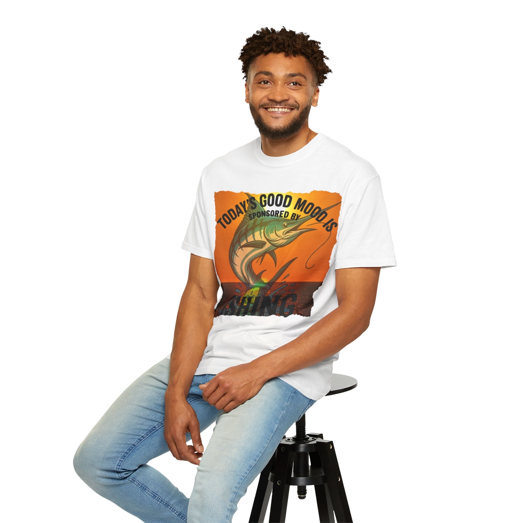 Fishing Vibes Unisex Garment - Dyed T-Shirt - 'Today's Good Mood is Sponsored by Fishing' - Get Tight Gear