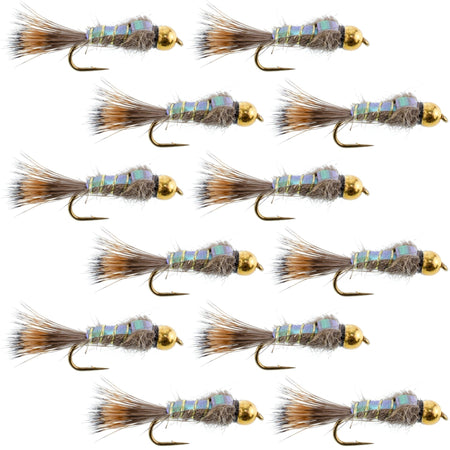 Flashback Gold Ribbed Hare's Ear Trout Fly 1 Dozen Nymph Wet Flies Size 14 - Get Tight Gear