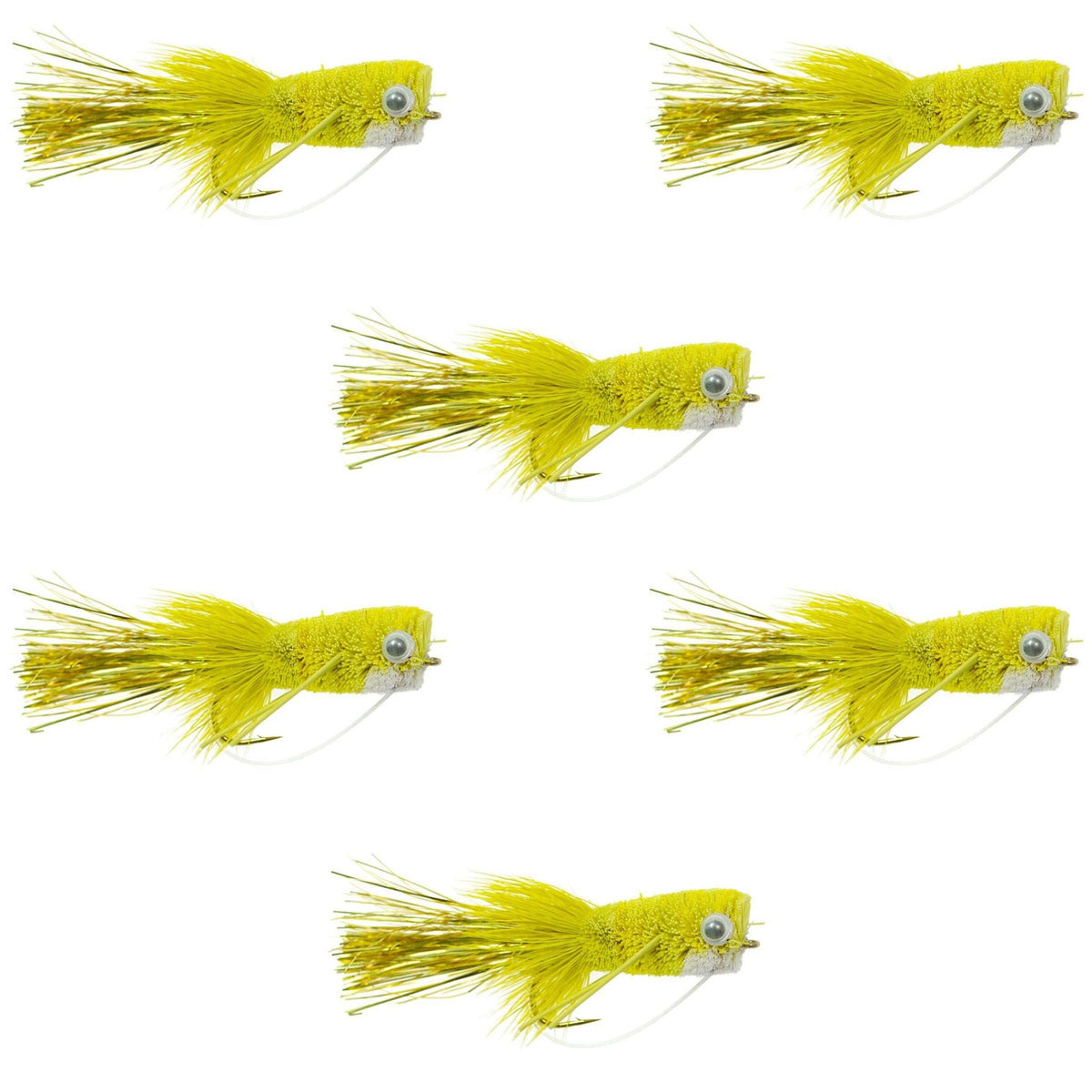 Flashtail Bass Popper 6 Flies Size 8 - Yellow Bass Fly Fishing Bug Wide Gape Bass Hooks With Weed Guard - Get Tight Gear
