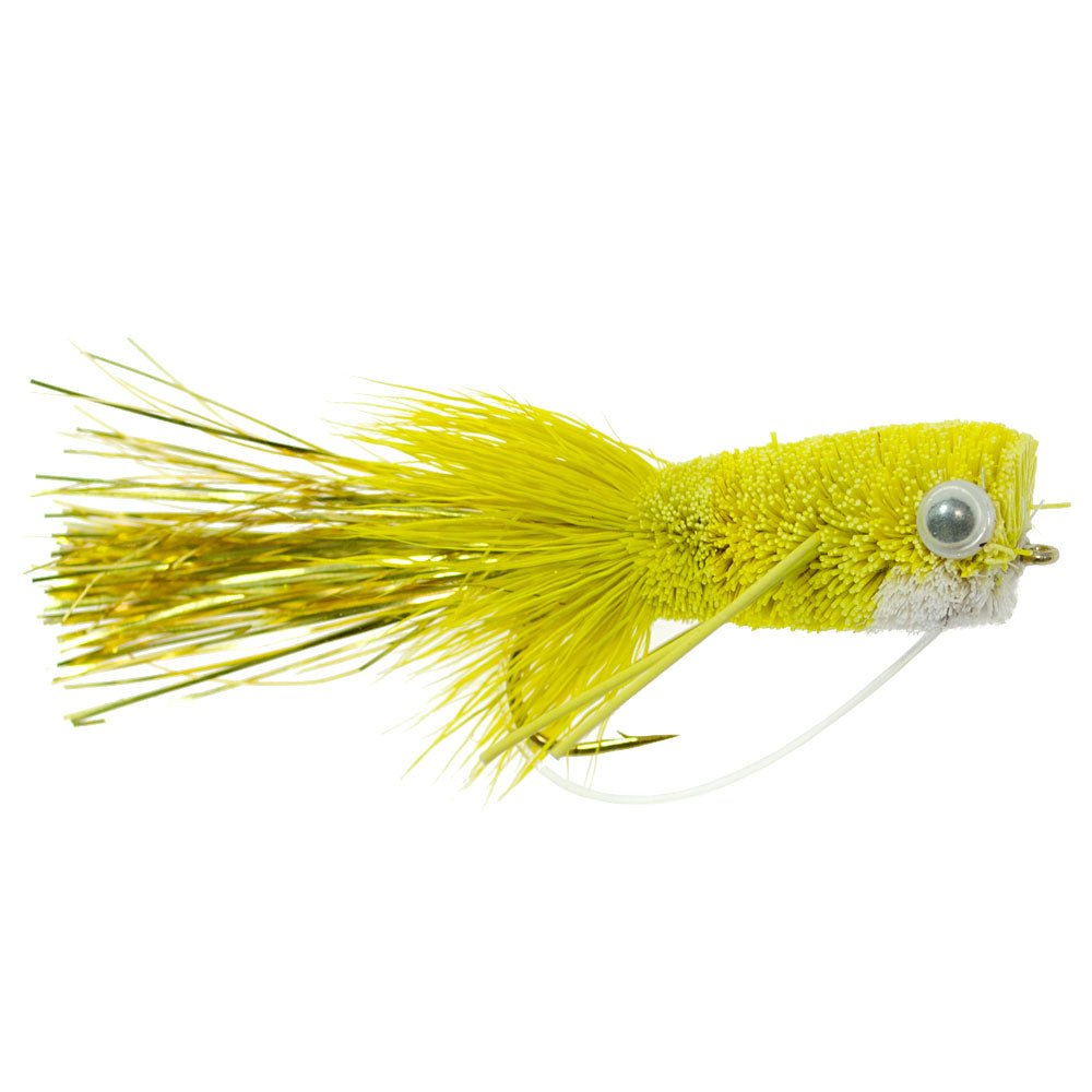 Flashtail Bass Popper 6 Flies Size 8 - Yellow Bass Fly Fishing Bug Wide Gape Bass Hooks With Weed Guard - Get Tight Gear