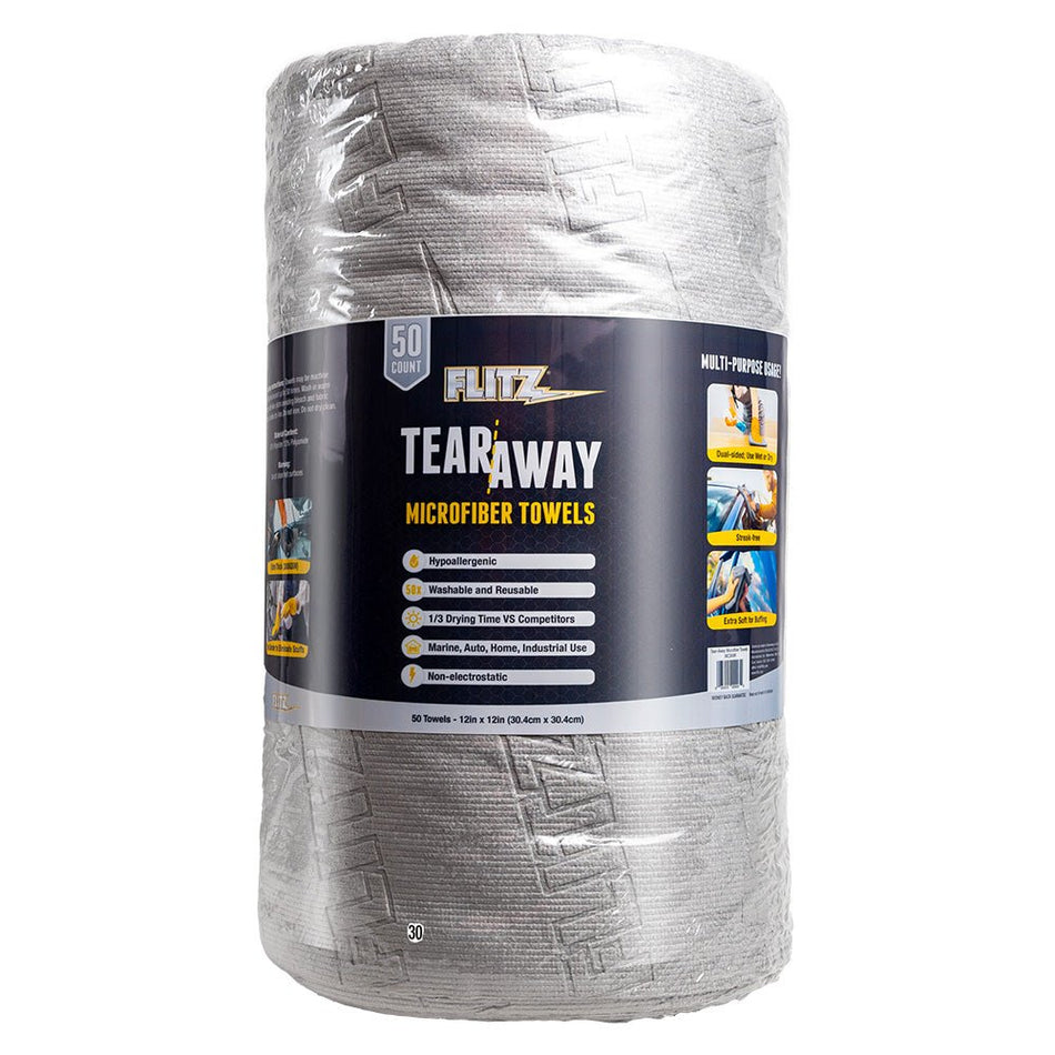 Flitz 12"x12" Tear - Away Microfiber Towels - 50 - Count - Grey - Get Tight Gear
