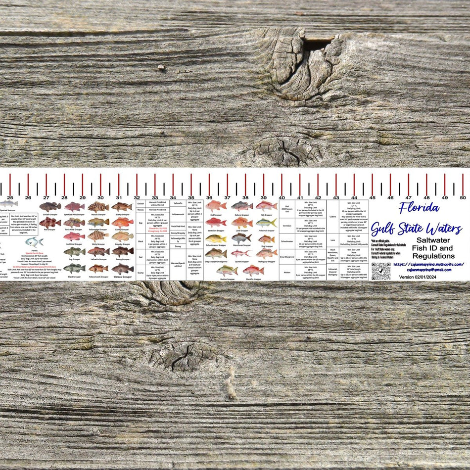 FLORIDA GULF STATE WATERS SALT WATER RULER 50 INCH FISH ID AND STATE REGULATIONS FISH RULER DECAL - Get Tight Gear