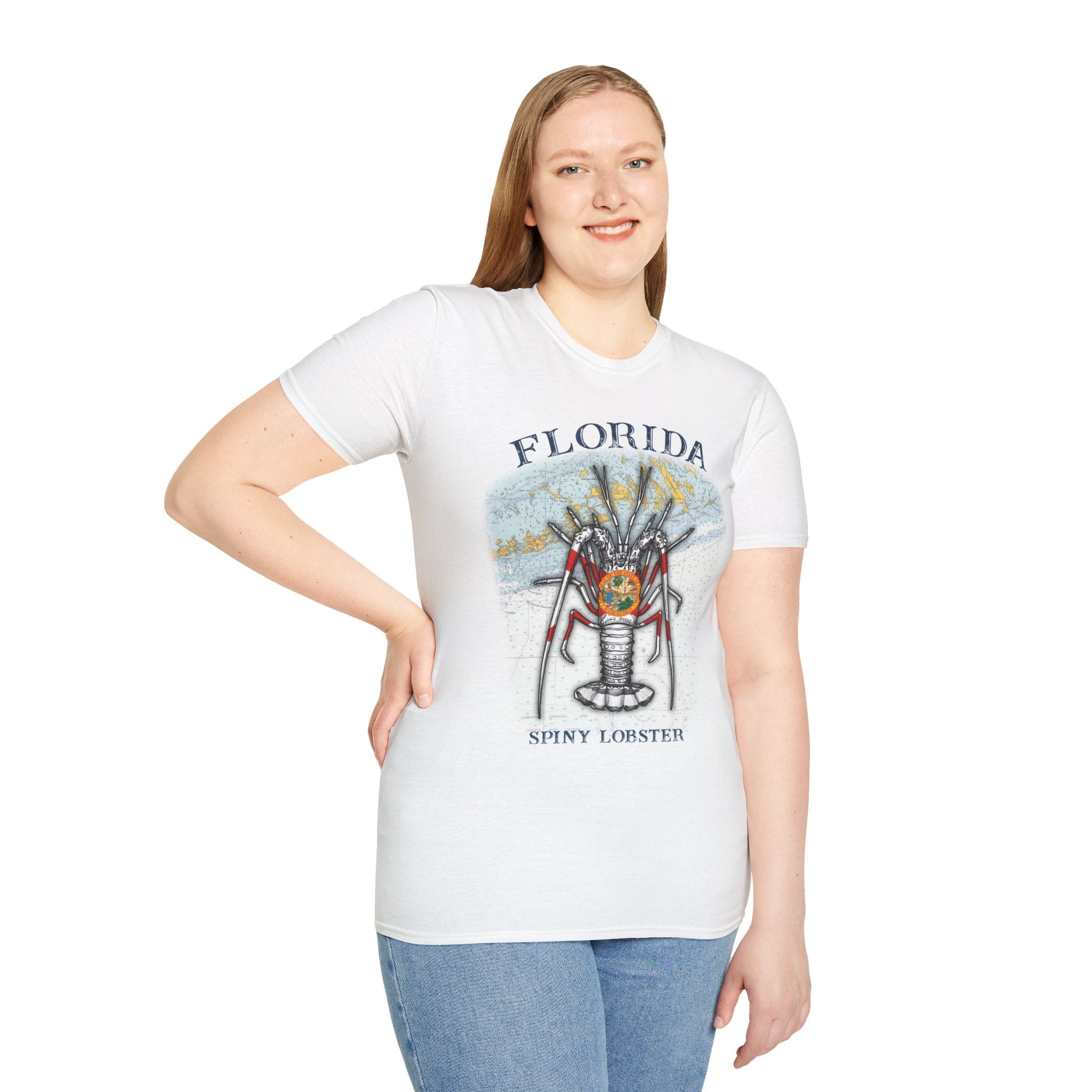 Florida Spiny Lobster Unisex Softstyle T-Shirt, Beachwear, Casual Tee, Seafood Lover Gift, Summer Outing Shirt - Get Tight Gear