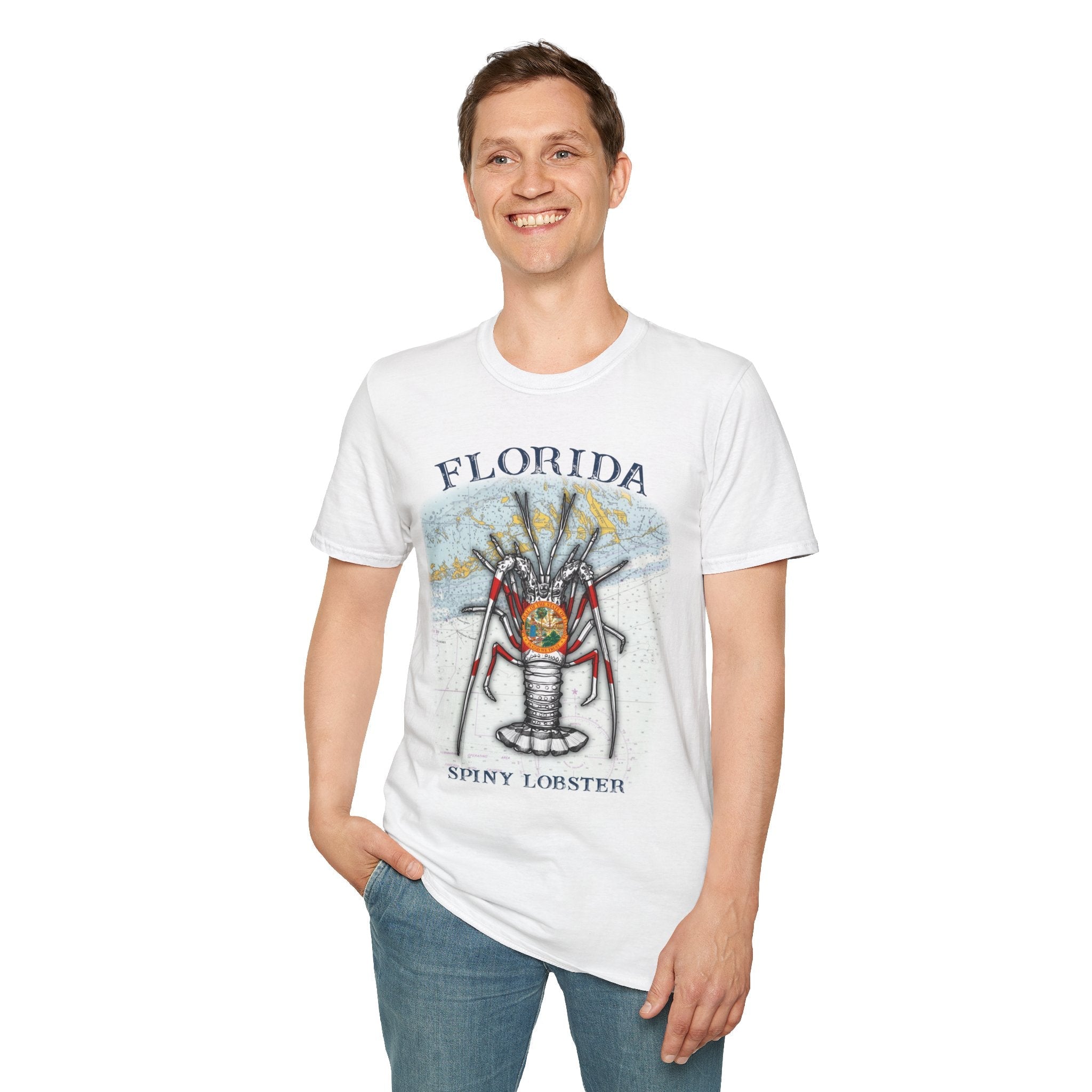 Florida Spiny Lobster Unisex Softstyle T-Shirt, Beachwear, Casual Tee, Seafood Lover Gift, Summer Outing Shirt - Get Tight Gear