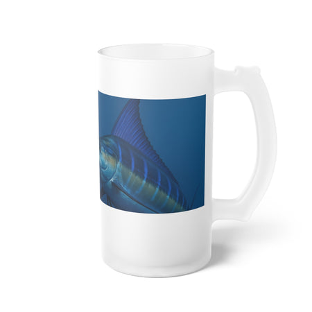 Frosted Glass Beer Mug - Blue Marlin Design for Ocean Lovers - Get Tight Gear